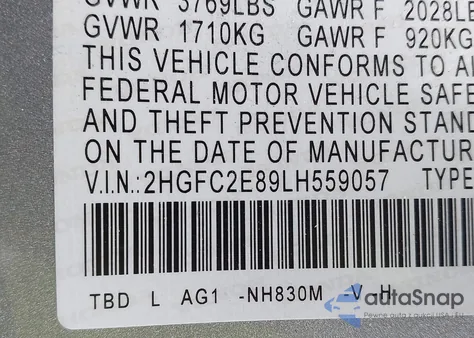 2020 Honda Civic Sport из США, поврежденный, VIN 2HGFC2E89LH559057